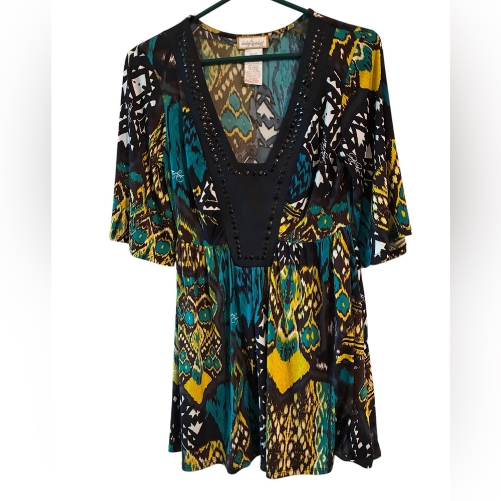 Baby Phat Sz S Boho Tribal Tunic Top Mini Dress Embellished Y2K